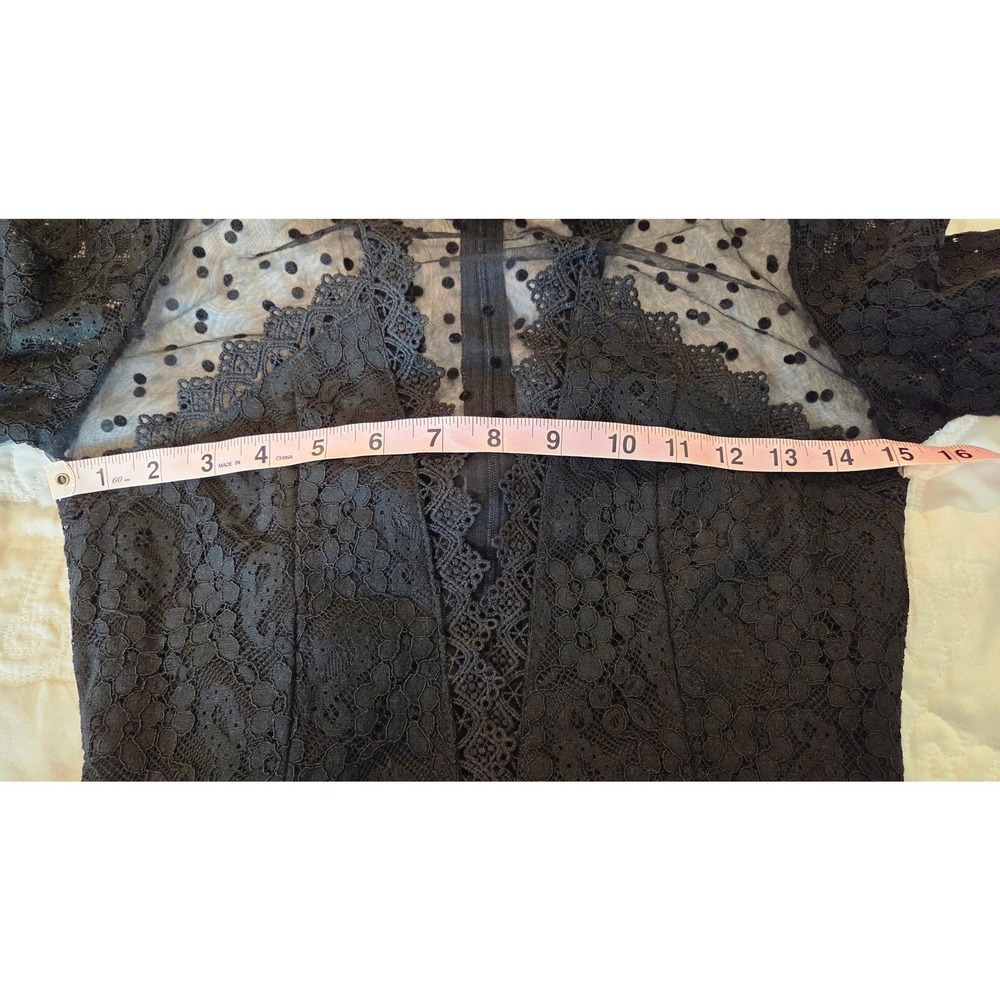 Giffniseti Lace Tulle Tiered Maxi Dress Sheer Polka Dot Gothic Black Gown Small - Picture 6 of 12